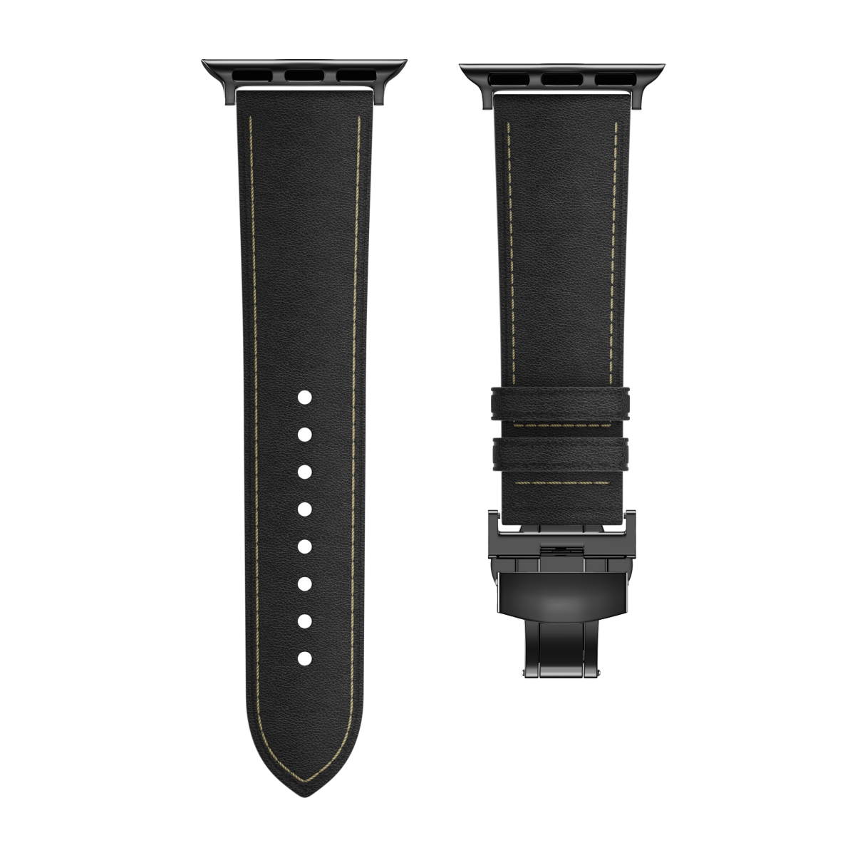 New Leather Butterfly Buckle Band for Apple Watch ⚫️ Sleek Black Buckle Dewell X