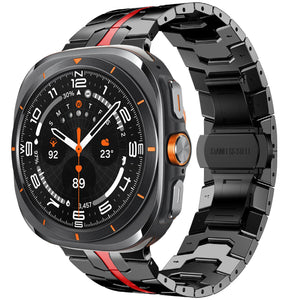 Stainless Steel Metal Watch Band for Galaxy Watch 7Ultra/8Ultra Black Red Galaxy7Ultra 8 Ultra Dewell X