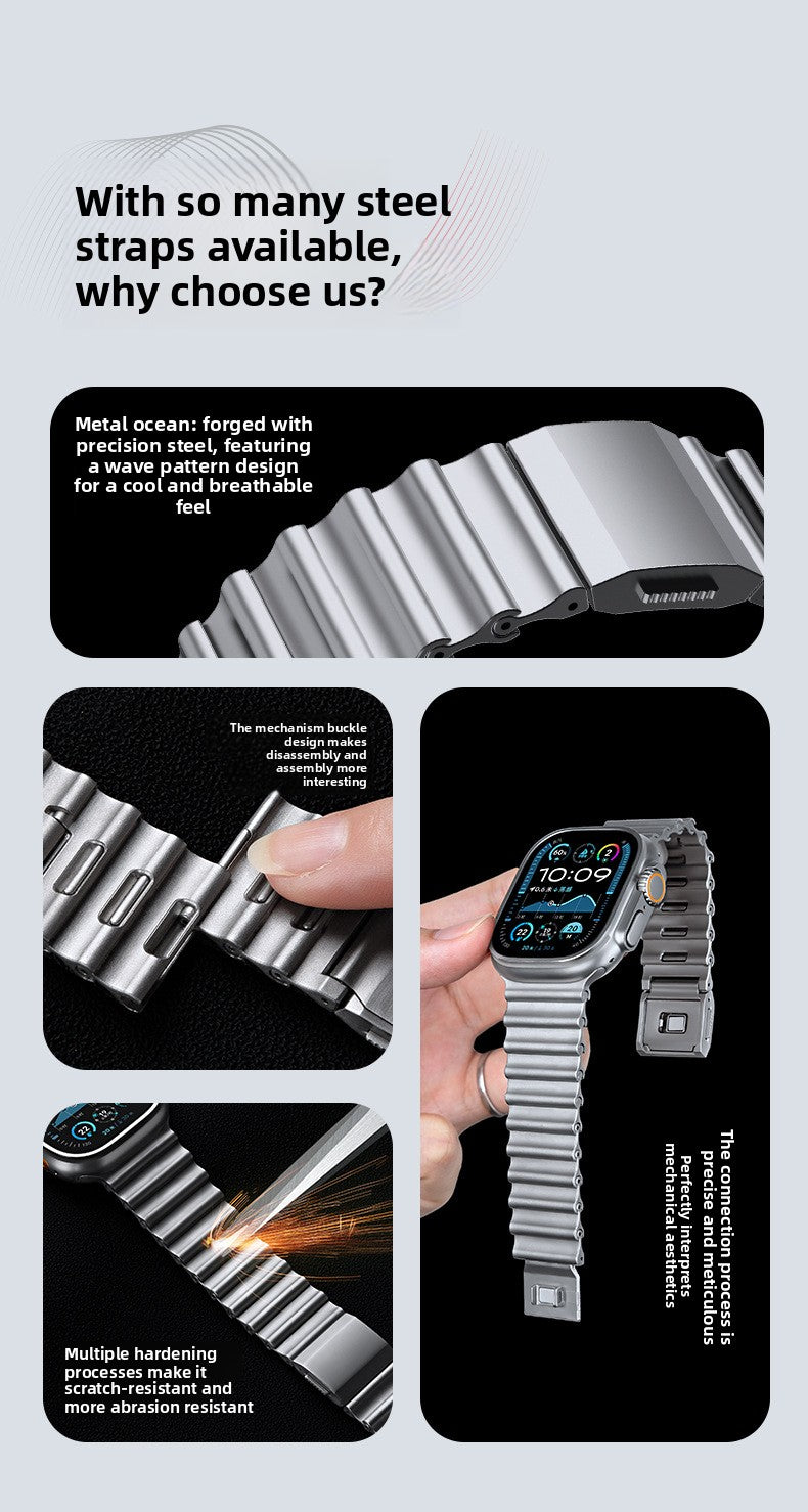 Premium Stainless Steel Ocean Band for Apple Watch - Scratch-Resistant Magnetic Link Bracelet