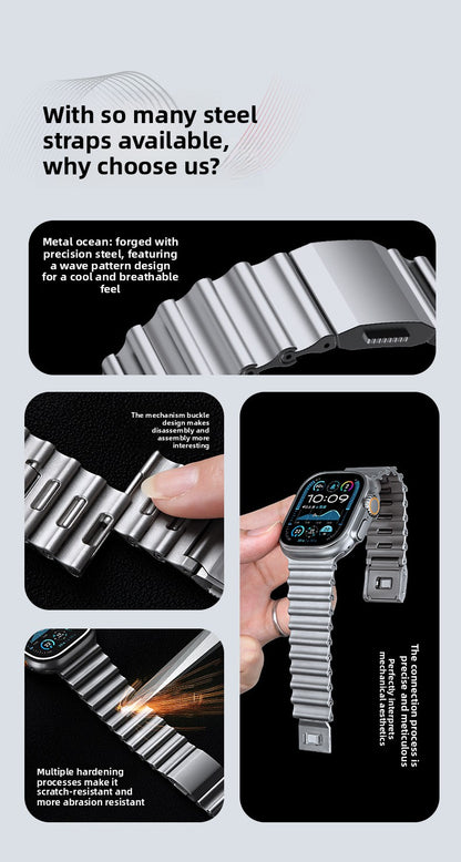Premium Stainless Steel Ocean Band for Apple Watch - Scratch-Resistant Magnetic Link Bracelet