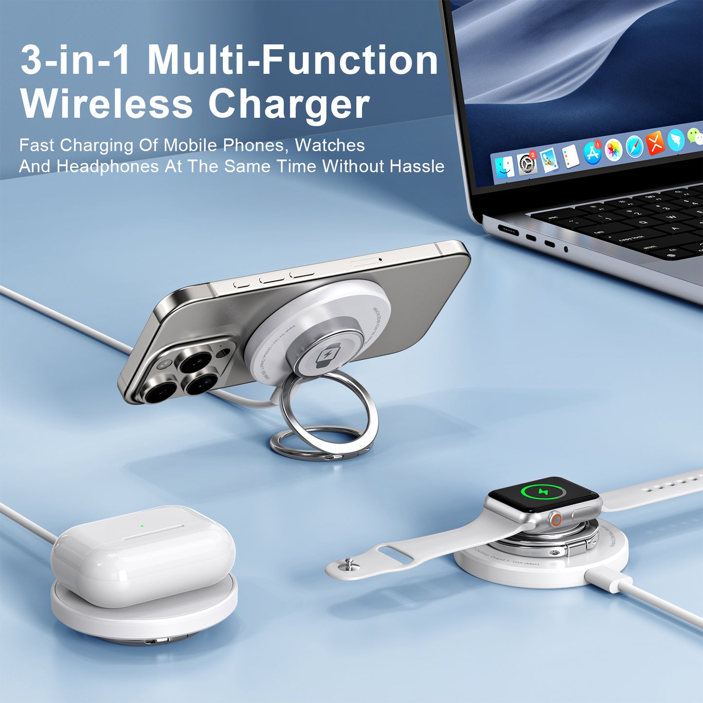 3-in-1 Wireless Charger Ring Stand  Fast, Foldable & Stylish Dewell X