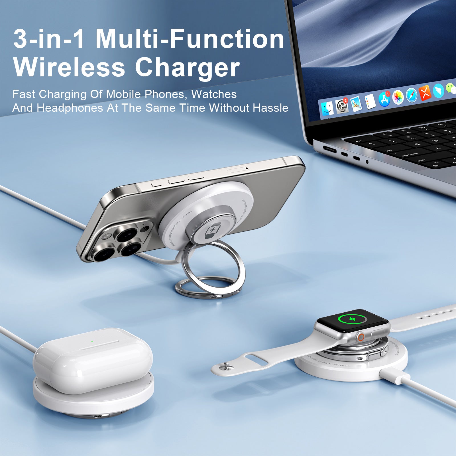 3-in-1 Wireless Charger Ring Stand  Fast, Foldable & Stylish Dewell X