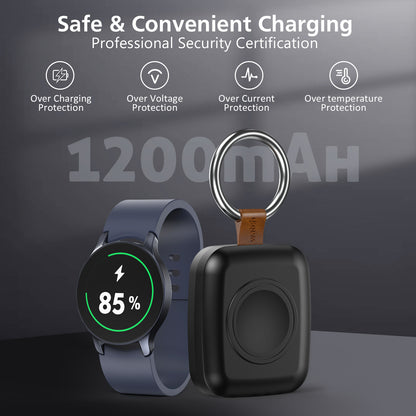 Portable Smartwatch Charger | 1200mAh Keychain Power Bank | Wireless Travel Charging Companion Dewell X
