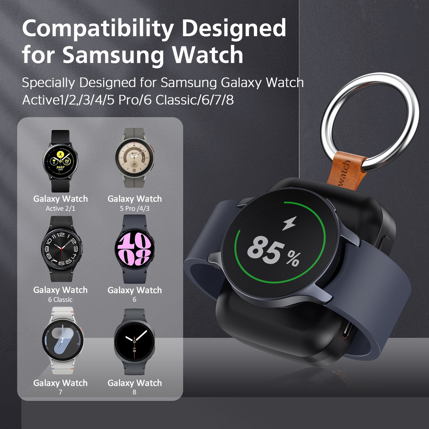 Portable Smartwatch Charger | 1200mAh Keychain Power Bank | Wireless Travel Charging Companion Dewell X