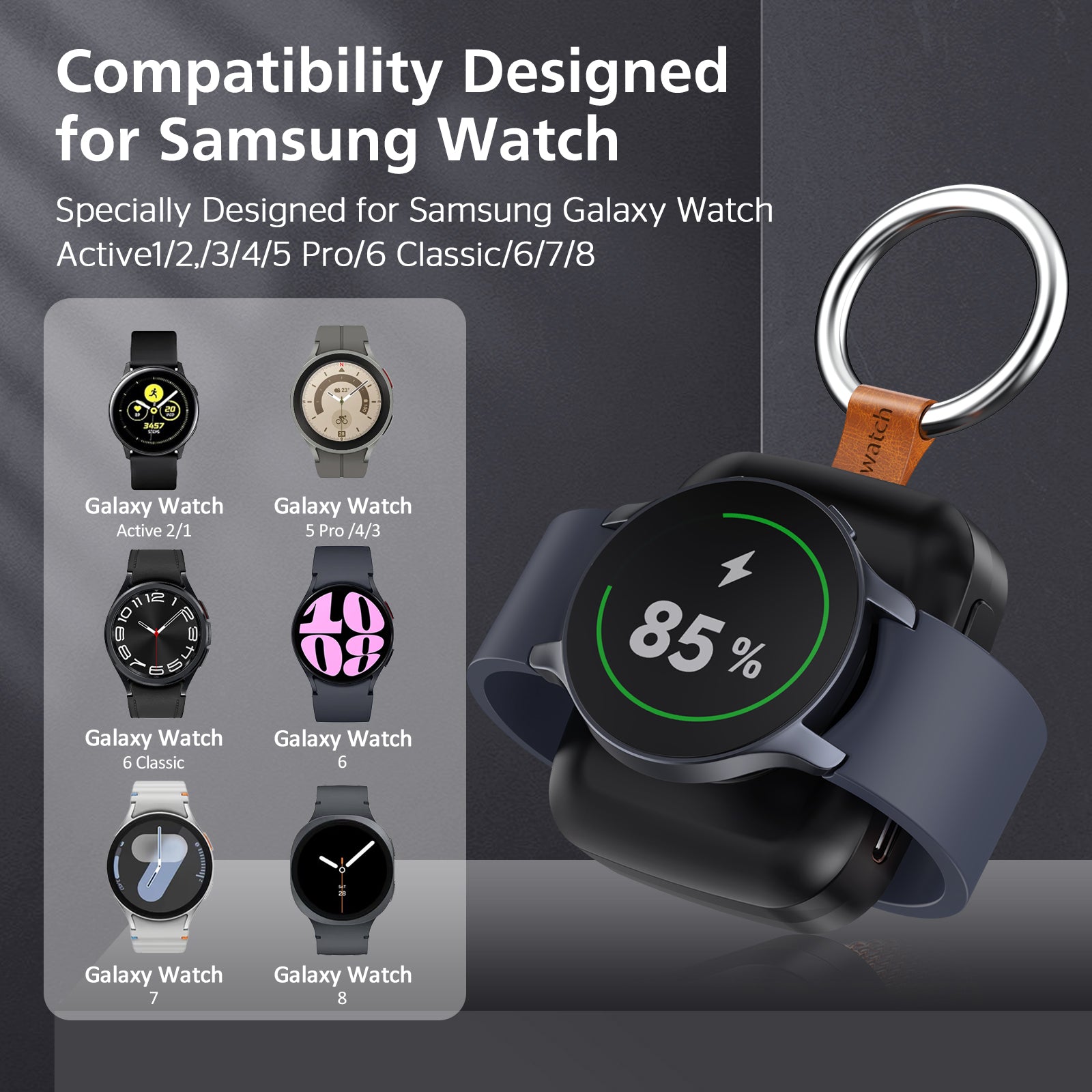 Portable Smartwatch Charger | 1200mAh Keychain Power Bank | Wireless Travel Charging Companion Dewell X