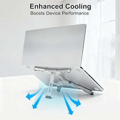 Ultimate 3-in-1 Foldable Workstation: Heavy-Duty Aluminum Stand for Desk Organization & Cooling Dewell X