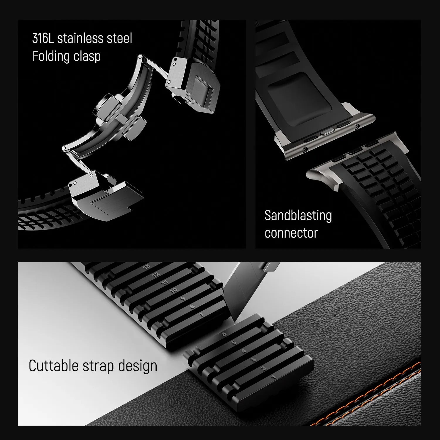 New fluororubber dual press-button watch strap suitable for Apple Watch models 10, 9, 8, 7, 6, 5, SE, Ultra, Series 2, and Series 1 Dewell X