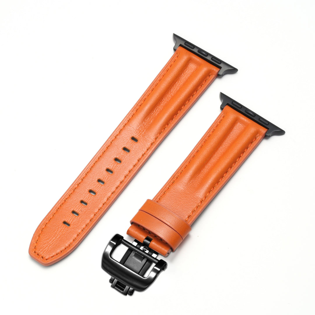 Luxury Butterfly Buckle Groove Leather Band For Apple Watch Dewell X