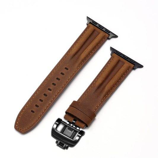 Luxury Butterfly Buckle Groove Leather Band For Apple Watch Dewell X