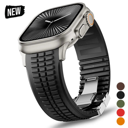 New fluororubber dual press-button watch strap suitable for Apple Watch models 10, 9, 8, 7, 6, 5, SE, Ultra, Series 2, and Series 1 Dewell X
