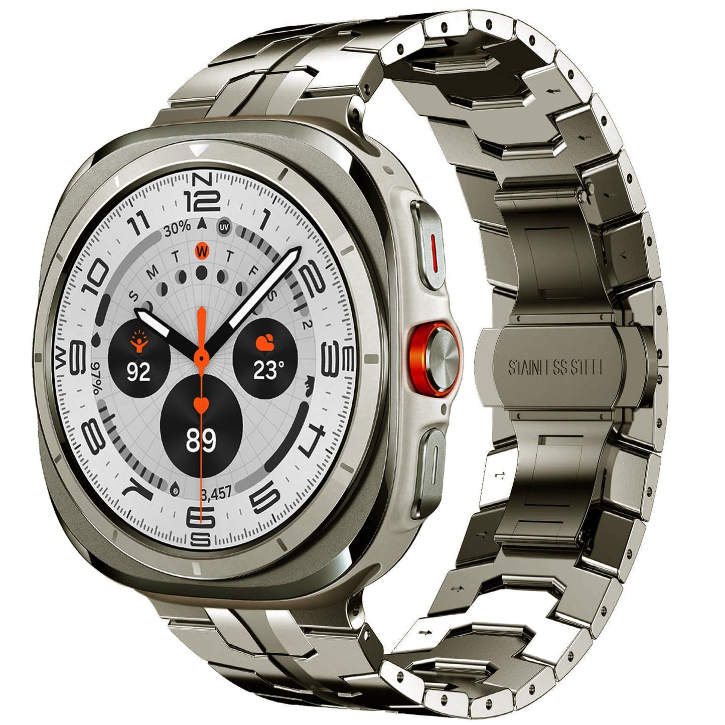 Samsung Watch7 Ultra titanium-colored strap, Iron Man butterfly buckle metal stainless steel strap. Dewell X