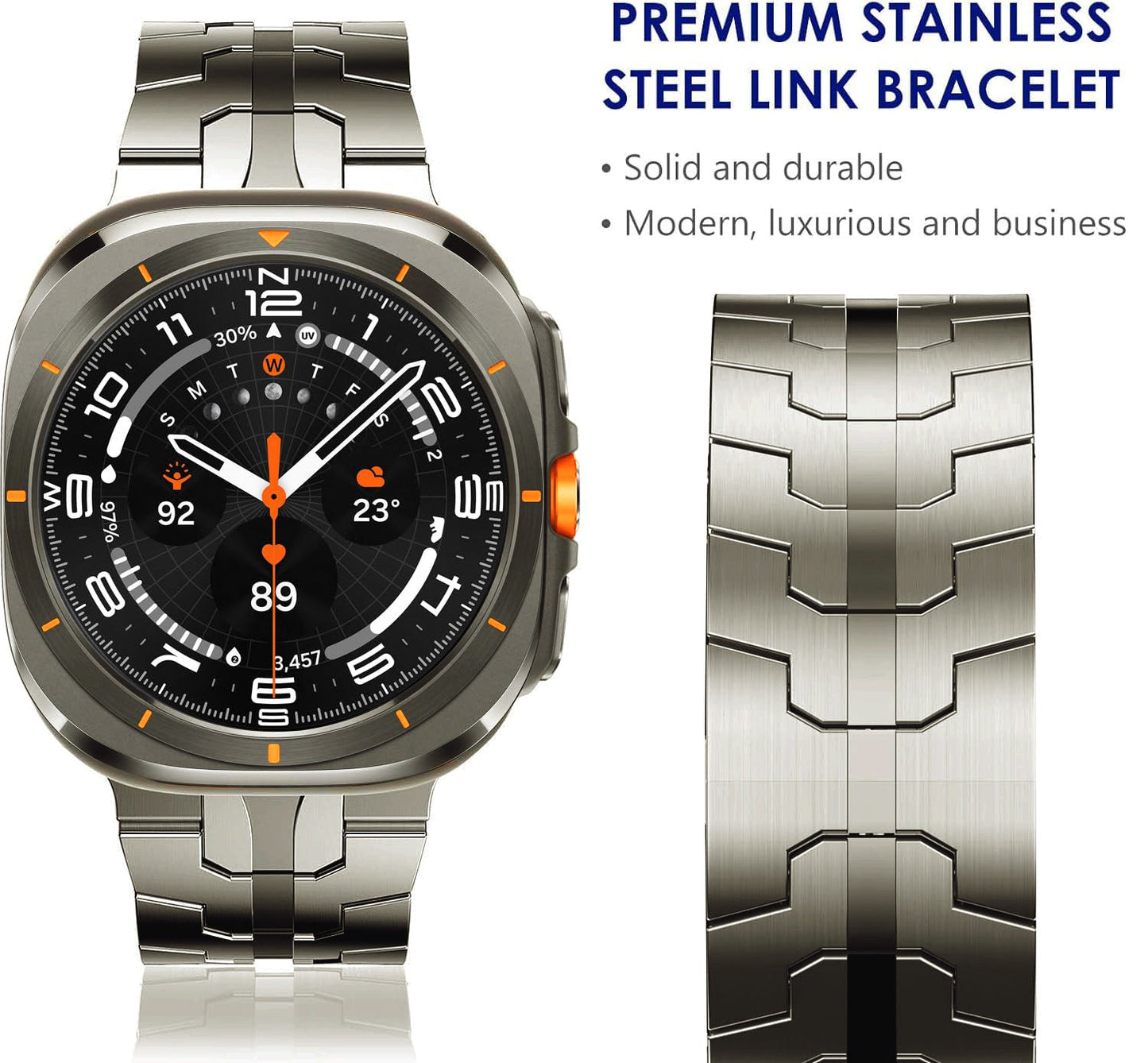 Samsung Watch7 Ultra titanium-colored strap, Iron Man butterfly buckle metal stainless steel strap. Dewell X