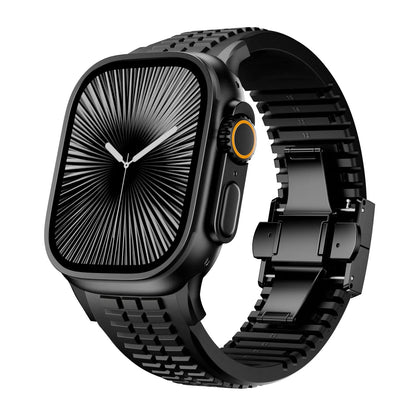 New fluororubber dual press-button watch strap suitable for Apple Watch models 10, 9, 8, 7, 6, 5, SE, Ultra, Series 2, and Series 1 Dewell X