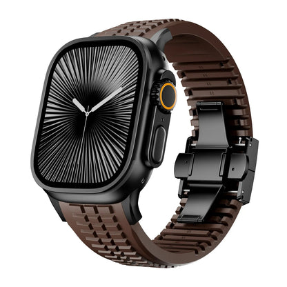 New fluororubber dual press-button watch strap suitable for Apple Watch models 10, 9, 8, 7, 6, 5, SE, Ultra, Series 2, and Series 1 Dewell X