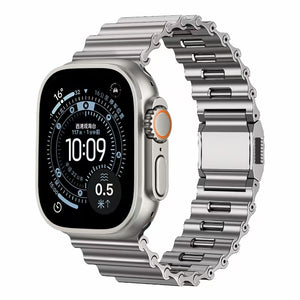 Premium Stainless Steel Ocean Band for Apple Watch - Scratch-Resistant Magnetic Link Bracelet silver 44 45 46 49mm Dewell X