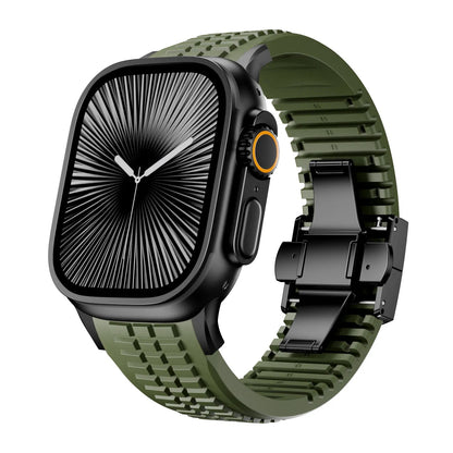 New fluororubber dual press-button watch strap suitable for Apple Watch models 10, 9, 8, 7, 6, 5, SE, Ultra, Series 2, and Series 1 Dewell X