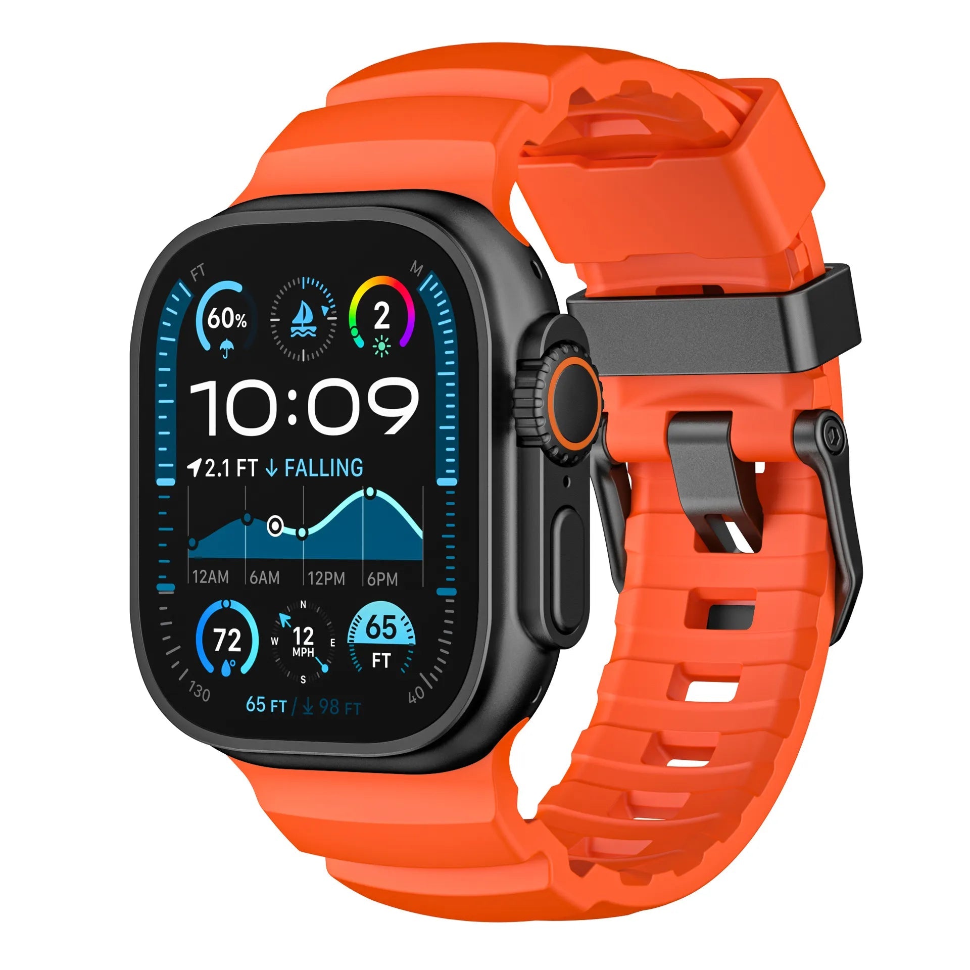 Wild path FKM fluororubber sports strap titanium metal clasp suitable for Apple Watch Ultra 2/1 S10/9/8/7/SE replacement wristband (49mm 45mm 44mm 42mm) Dewell X