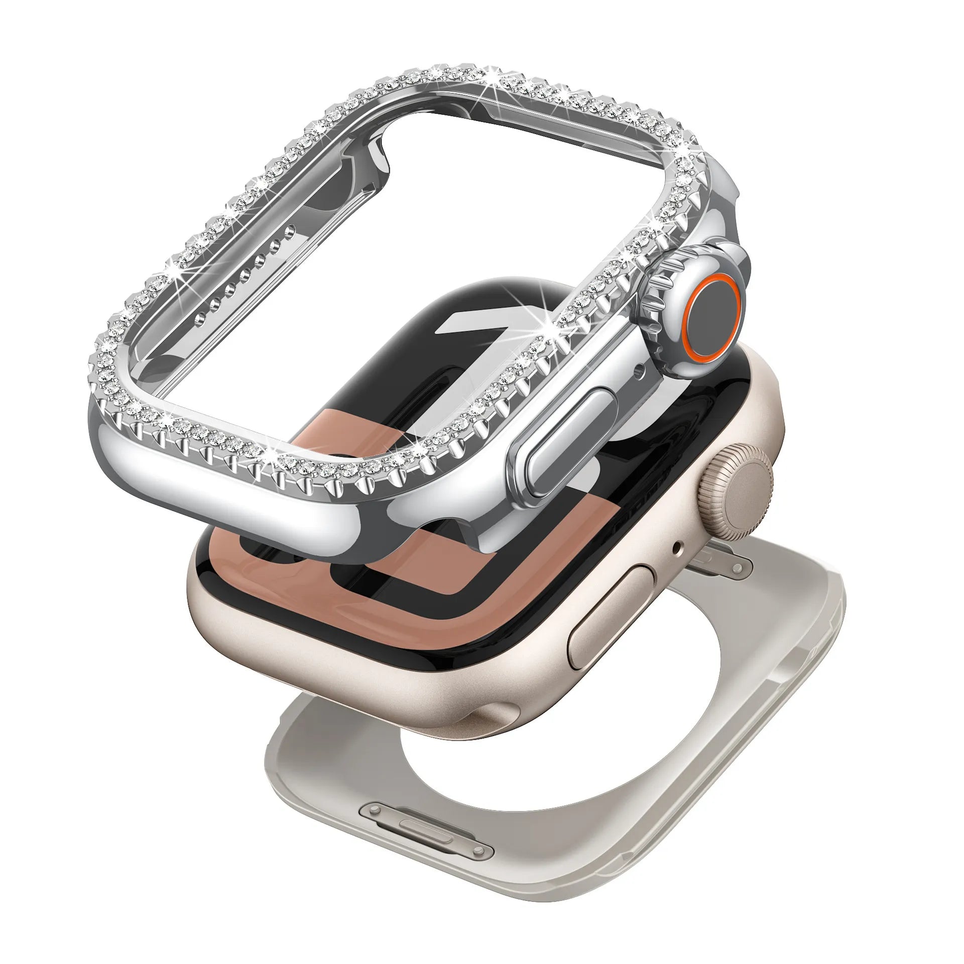 Diamond-Encrusted Apple Watch Case: Compatible with Series 4-9 & SE, Cutout Design Protective Cover Dewell X