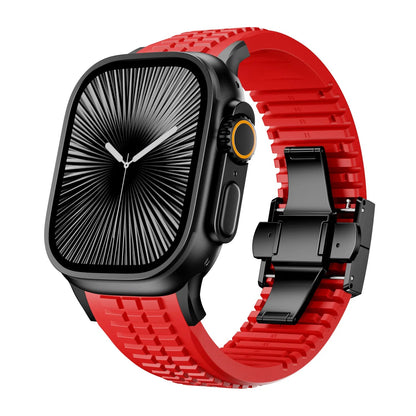New fluororubber dual press-button watch strap suitable for Apple Watch models 10, 9, 8, 7, 6, 5, SE, Ultra, Series 2, and Series 1 Dewell X