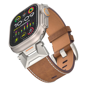 Mecha-Inspired Vintage Leather Band for Apple Watch Brown Dewell X
