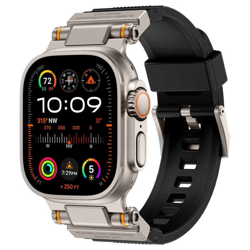 Mecha Explorer Silicone Band for Apple Watch Black-Titanium Adapter 44mm 45mm 46mm(S10) 49mm Dewell X