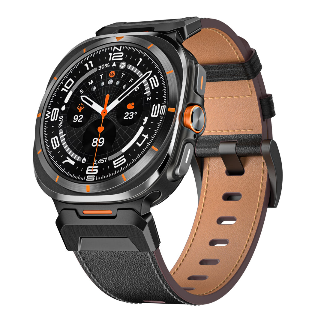 Tactical Leather Band For Galaxy Watch 7 Ultra/8 Ultra Black Galaxy 7Ultra 8 Ultra Black Dewell X