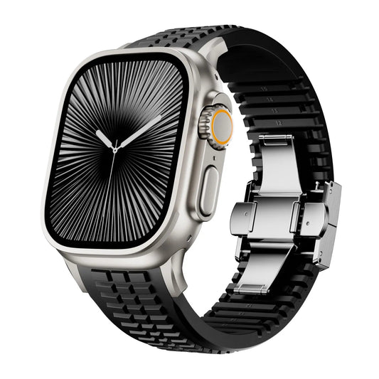 New fluororubber dual press-button watch strap suitable for Apple Watch models 10, 9, 8, 7, 6, 5, SE, Ultra, Series 2, and Series 1 Dewell X