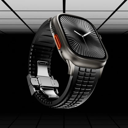 New fluororubber dual press-button watch strap suitable for Apple Watch models 10, 9, 8, 7, 6, 5, SE, Ultra, Series 2, and Series 1 Dewell X
