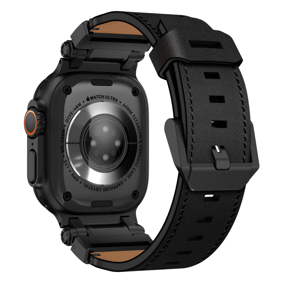 New Titanium Metal Head Leather Band For Apple Watch Dewell X