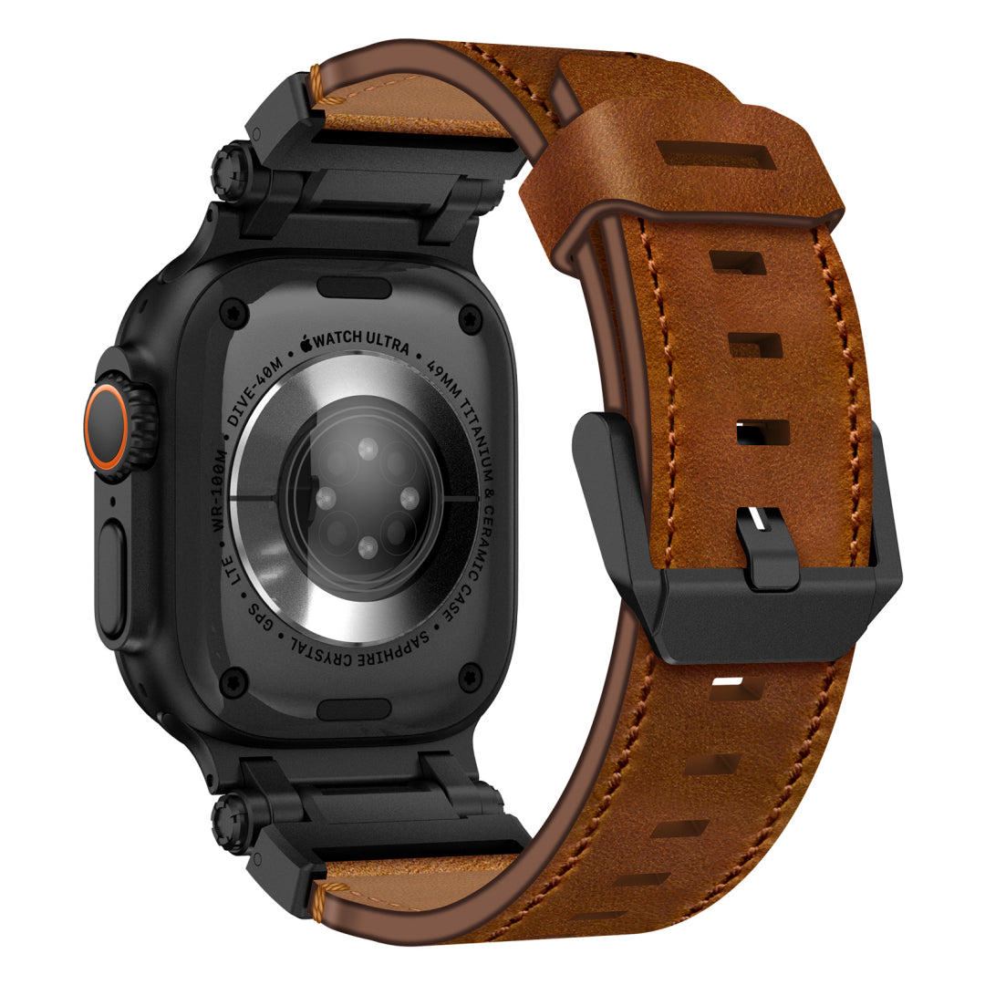 New Titanium Metal Head Leather Band For Apple Watch Dewell X