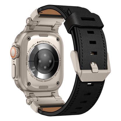 New Titanium Metal Head Leather Band For Apple Watch Dewell X