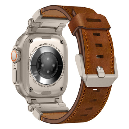 New Titanium Metal Head Leather Band For Apple Watch Dewell X