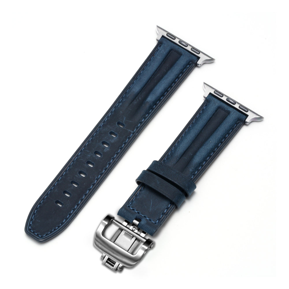 Luxury Butterfly Buckle Groove Leather Band For Apple Watch Dewell X
