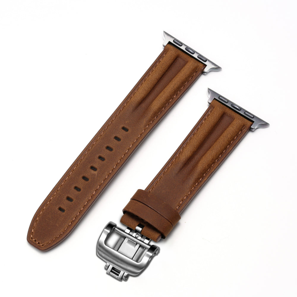 Luxury Butterfly Buckle Groove Leather Band For Apple Watch Dewell X