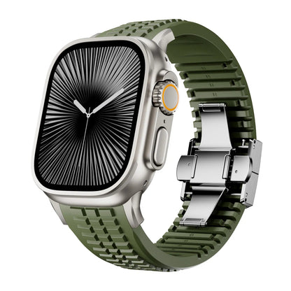 New fluororubber dual press-button watch strap suitable for Apple Watch models 10, 9, 8, 7, 6, 5, SE, Ultra, Series 2, and Series 1 Dewell X