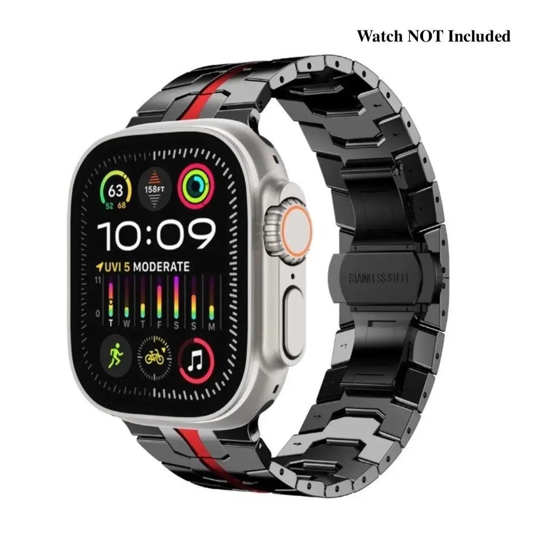 Stainless Steel Metal Watchband For Apple Watch-Ironman Version Black+Red Dewell X