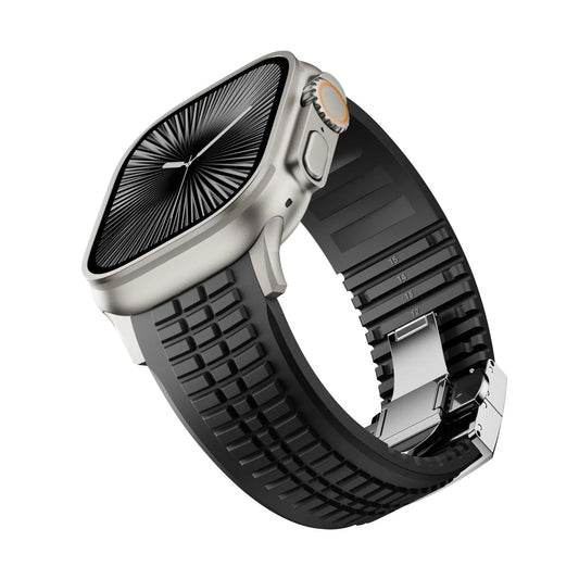 New fluororubber dual press-button watch strap suitable for Apple Watch models 10, 9, 8, 7, 6, 5, SE, Ultra, Series 2, and Series 1 Dewell X