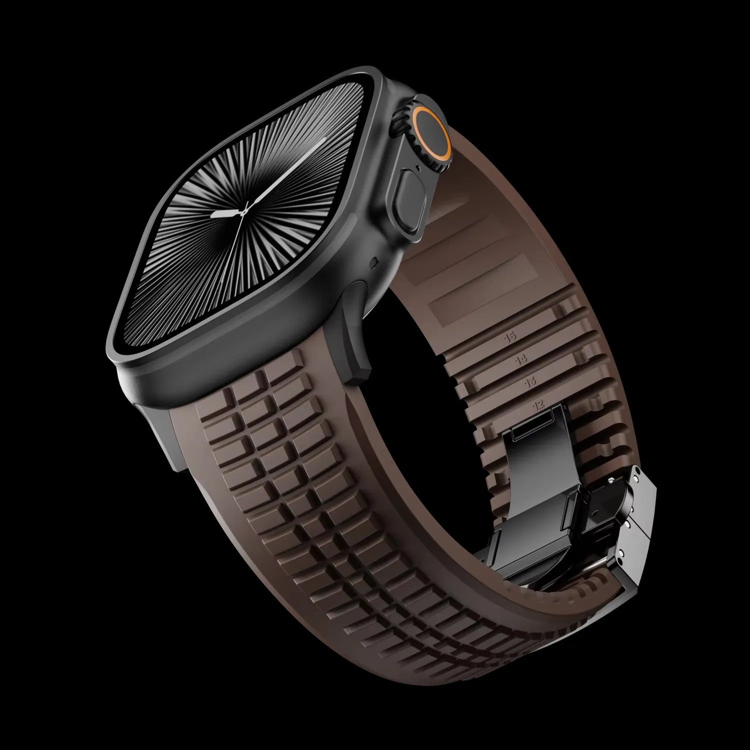 New fluororubber dual press-button watch strap suitable for Apple Watch models 10, 9, 8, 7, 6, 5, SE, Ultra, Series 2, and Series 1 Dewell X