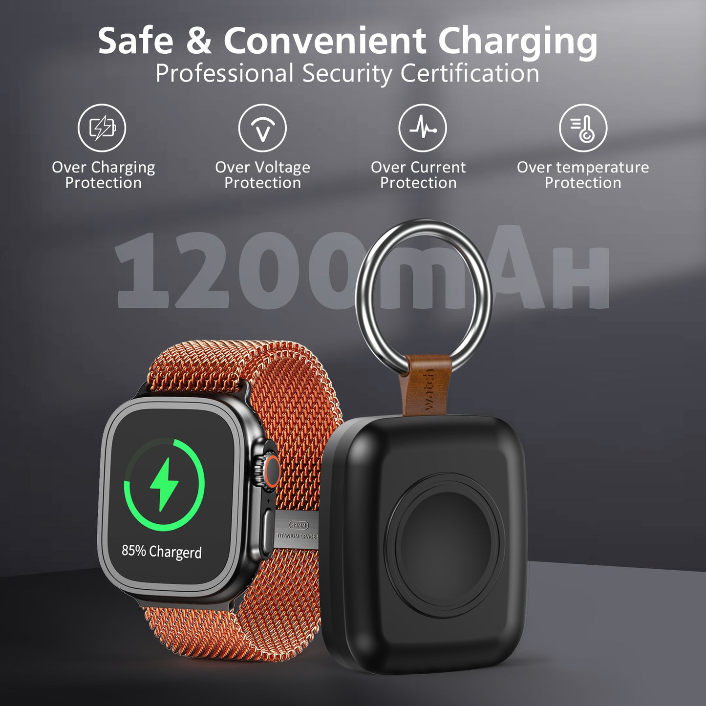 Portable Smartwatch Charger | 1200mAh Keychain Power Bank | Wireless Travel Charging Companion Dewell X
