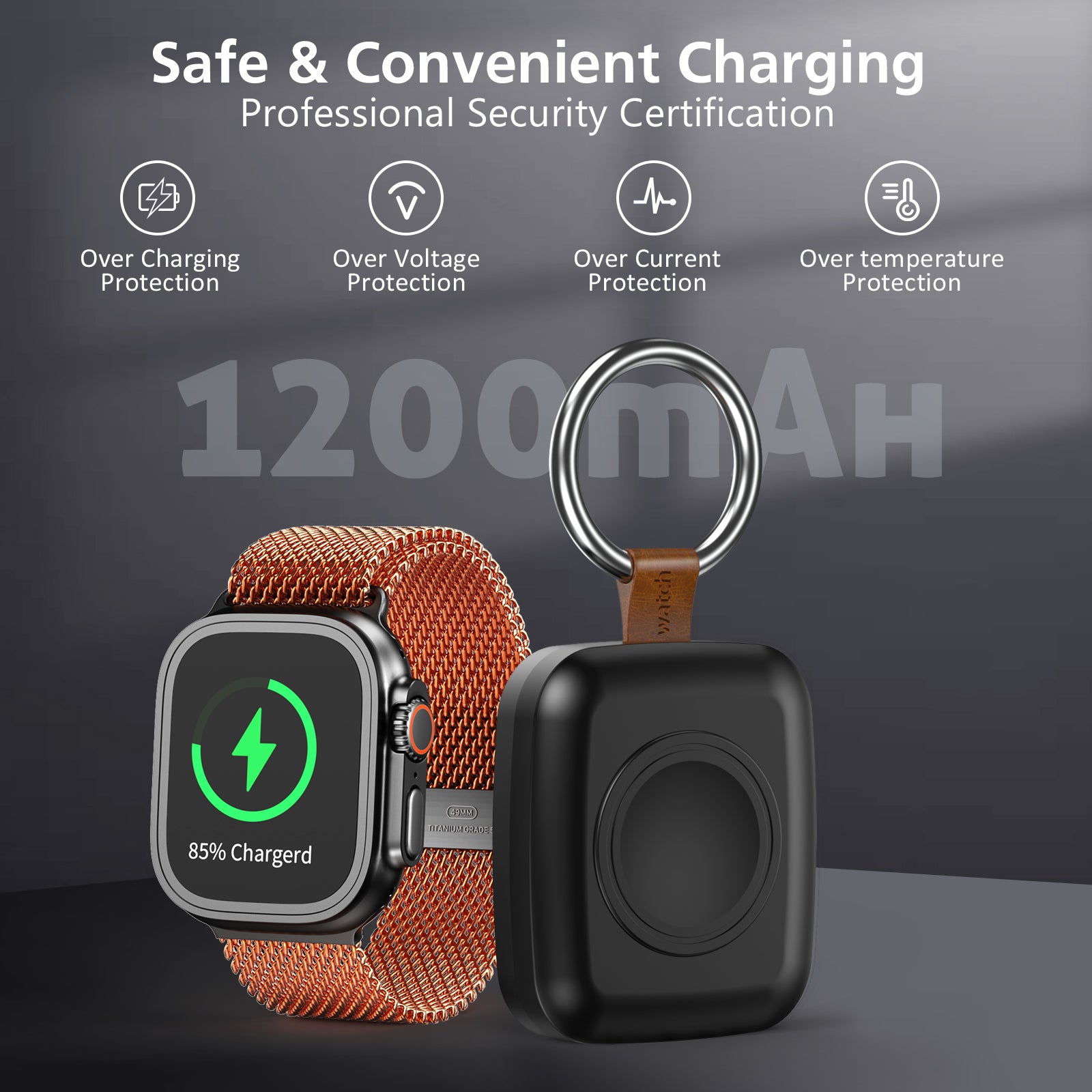 Portable Smartwatch Charger | 1200mAh Keychain Power Bank | Wireless Travel Charging Companion Dewell X