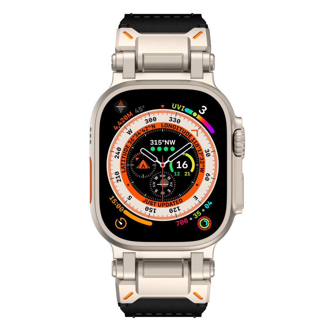 New Titanium Metal Head Leather Band For Apple Watch Dewell X