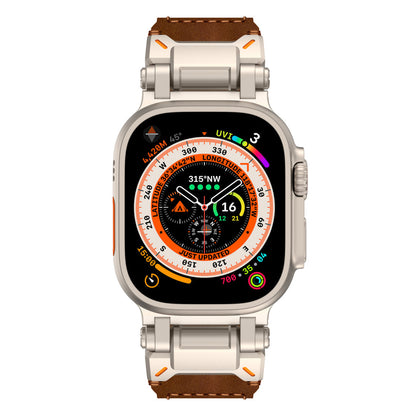 New Titanium Metal Head Leather Band For Apple Watch Dewell X