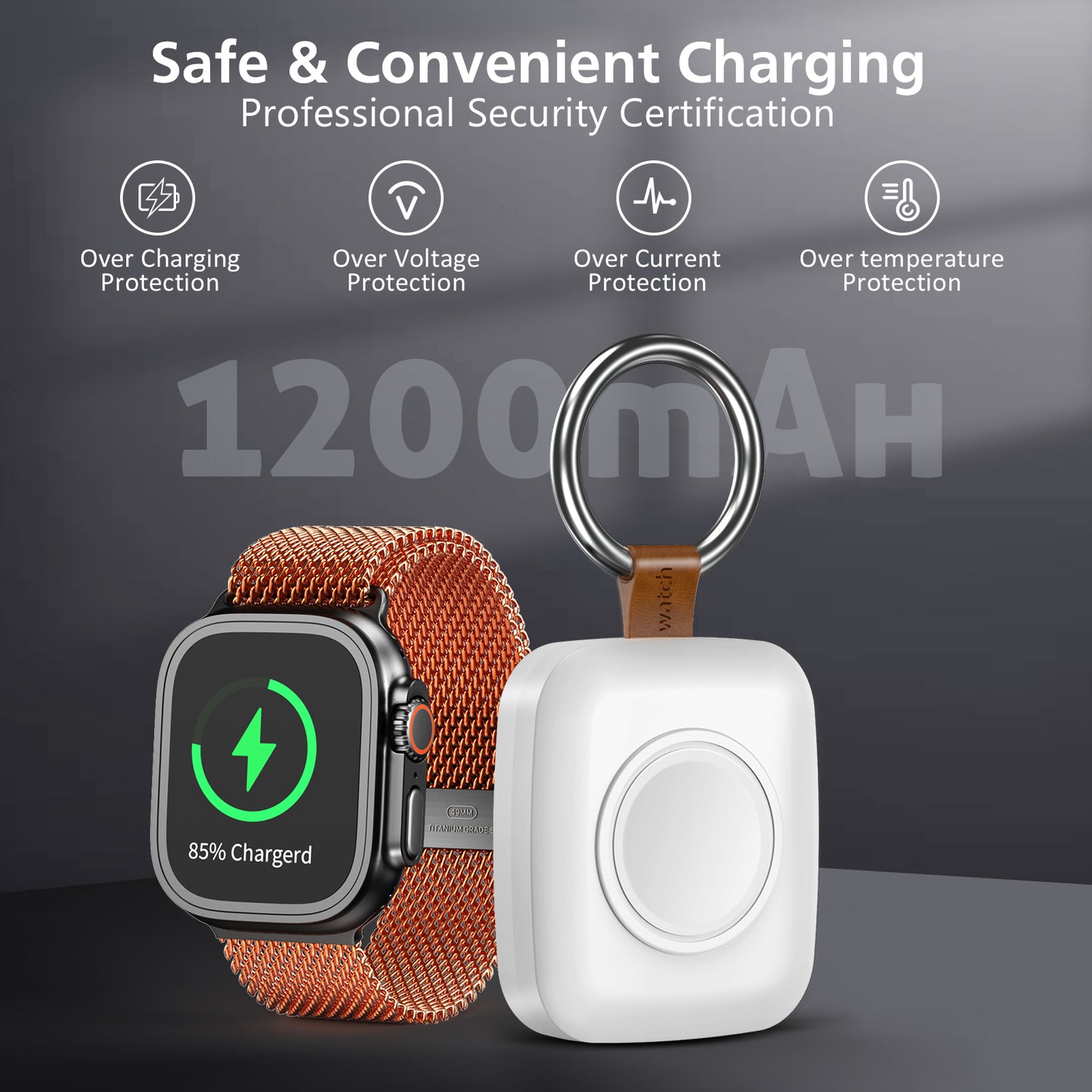 Portable Smartwatch Charger | 1200mAh Keychain Power Bank | Wireless Travel Charging Companion Dewell X