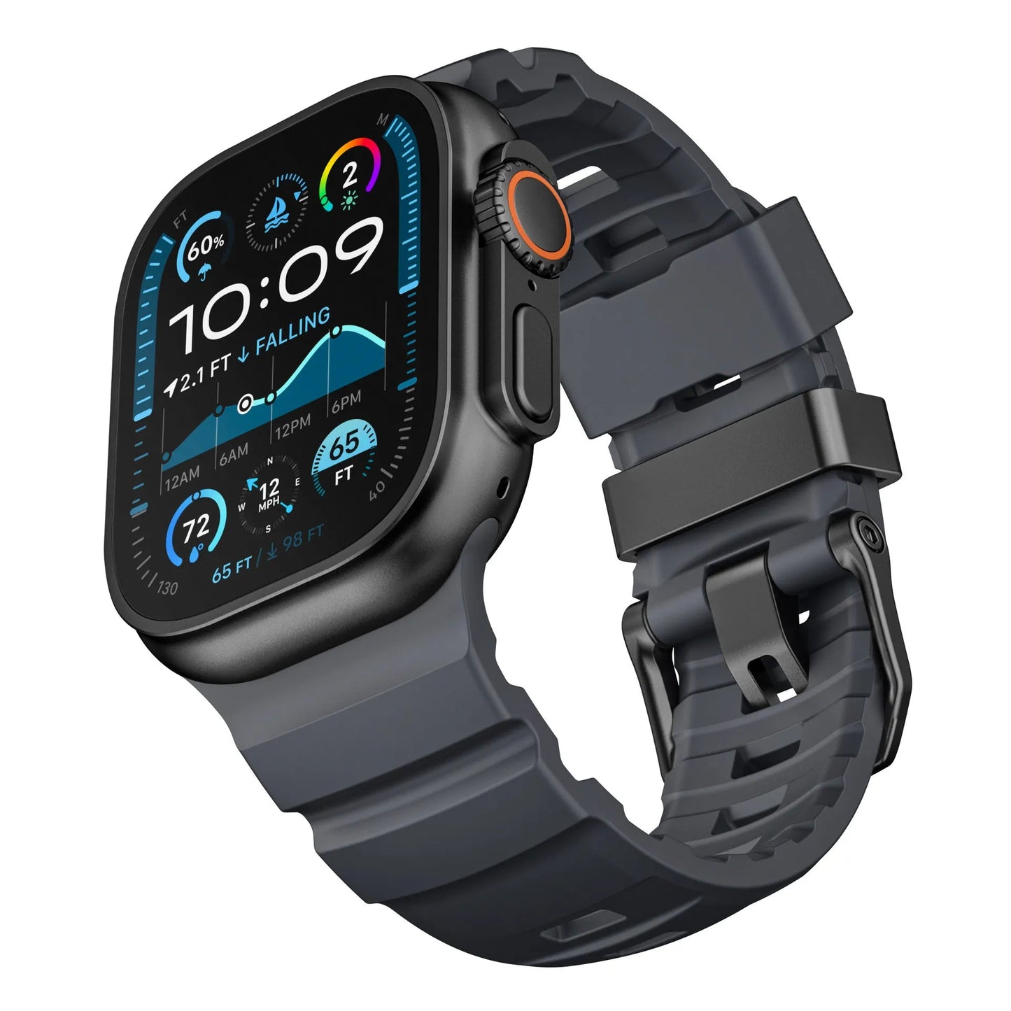 Wild path FKM fluororubber sports strap titanium metal clasp suitable for Apple Watch Ultra 2/1 S10/9/8/7/SE replacement wristband (49mm 45mm 44mm 42mm) Dewell X