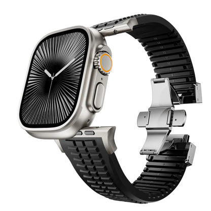New fluororubber dual press-button watch strap suitable for Apple Watch models 10, 9, 8, 7, 6, 5, SE, Ultra, Series 2, and Series 1 Dewell X
