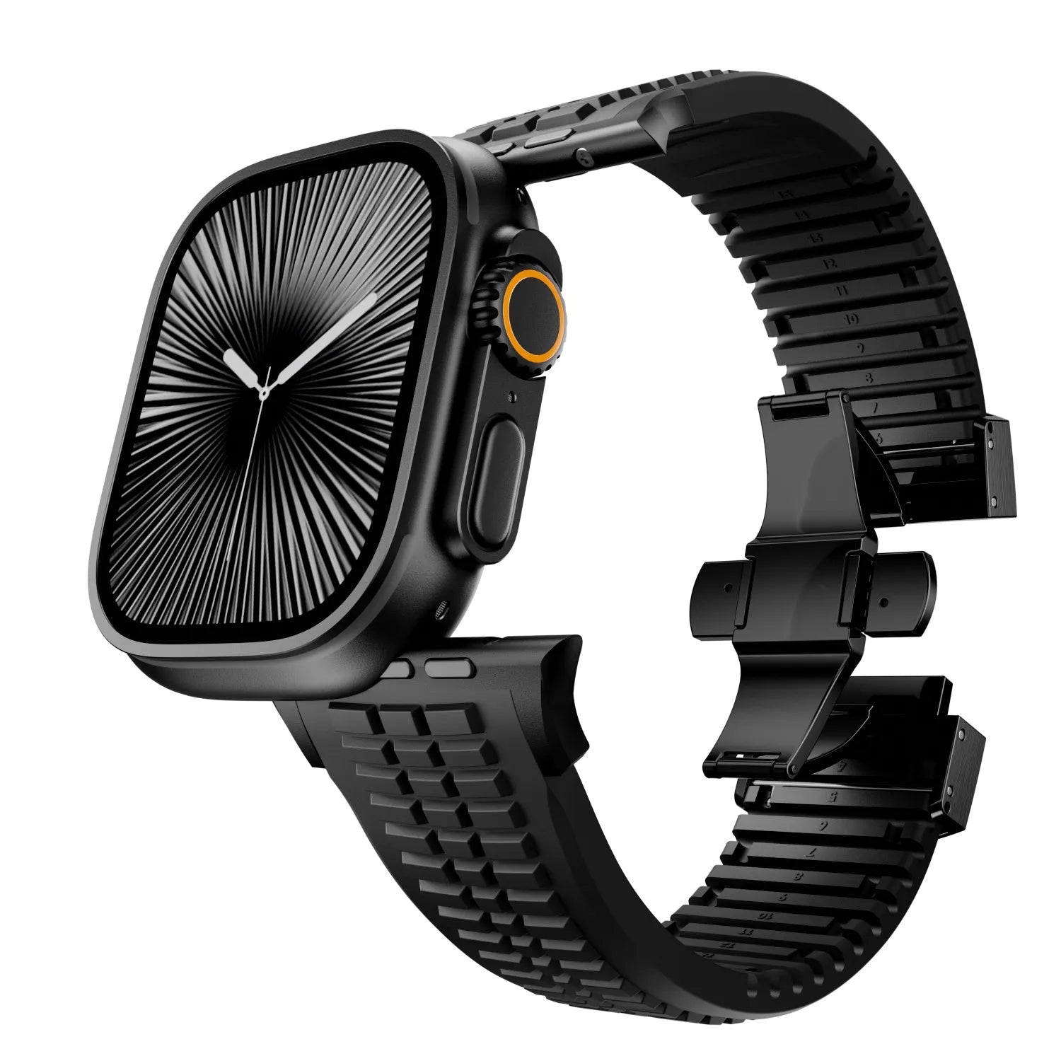New fluororubber dual press-button watch strap suitable for Apple Watch models 10, 9, 8, 7, 6, 5, SE, Ultra, Series 2, and Series 1 Dewell X