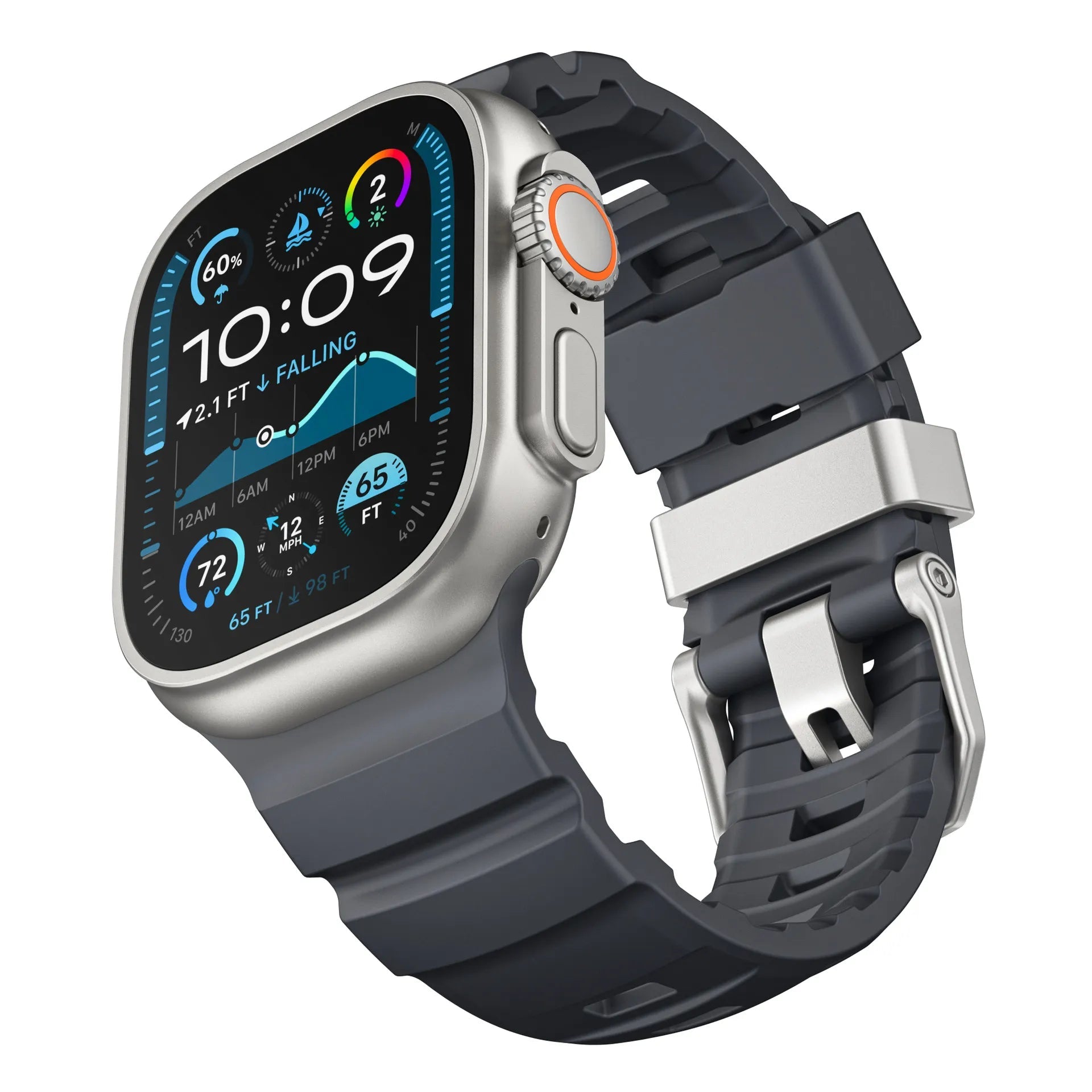 Wild path FKM fluororubber sports strap titanium metal clasp suitable for Apple Watch Ultra 2/1 S10/9/8/7/SE replacement wristband (49mm 45mm 44mm 42mm) Dewell X