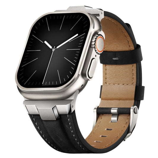 Adventure Full-Grain Leather Band for Apple Watch Black-Silver Adapter Dewell X