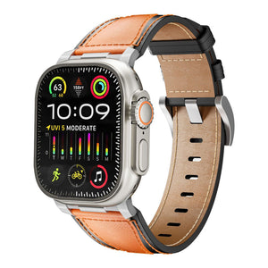 Dual-Tone Genuine Leather Band T01 for Apple Watch Black Orange Dewell X