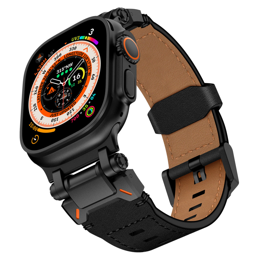New Titanium Metal Head Leather Band For Apple Watch Dewell X